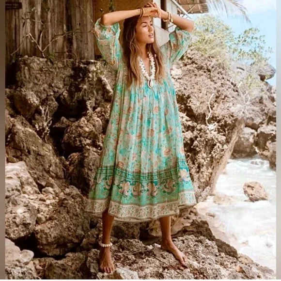 Spell The Gypsy Seashell Boho Midi Dress seafoam